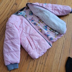 New Buckle Me Basic Girls Pink Puffer Jacket 5T Zip Fleece Lined Butterfly Safe